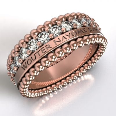 Tekst-/naamring Wouter met Swarovski zirkonia’s, roségoud