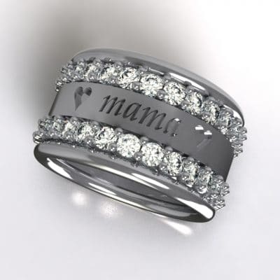 Tekst-/naamring love Mama met Swarovski zirkonia’s, zilver