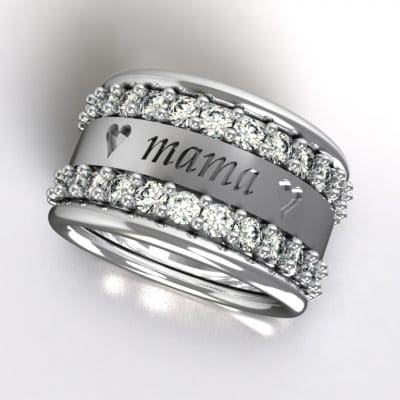 Tekst-/naamring love Mama met Swarovski zirkonia’s, witgoud