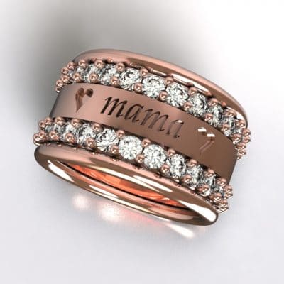 Tekst-/naamring love Mama met Swarovski zirkonia’s, roségoud