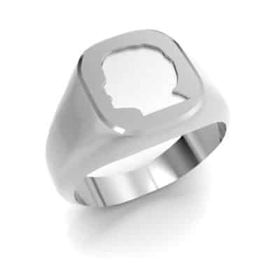 As zegelring 8-kant stomp met silhouet, zilver