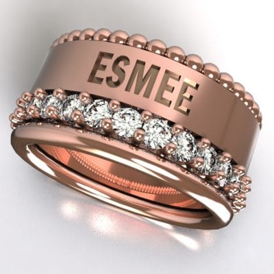 Tekst-/naamring Esmee met Swarovski zirkonia’s, roségoud