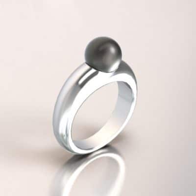 Asring met parel bol zwart, witgoud