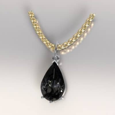 Ashanger met peervorm zirkonia zwart, zilver