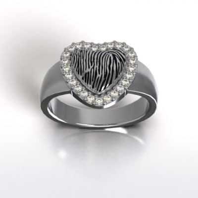 Asring Hart met vingerafdruk en Swarovski zirkonia´s, zilver