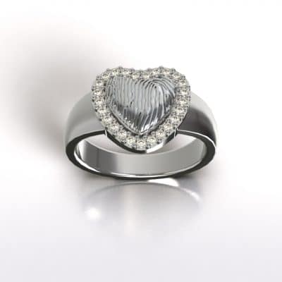 Asring Hart met vingerafdruk en Swarovski zirkonia´s, witgoud