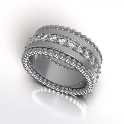 Tekst-/naamring breed 5 banden met Swarovski zirkonia’s, zilver