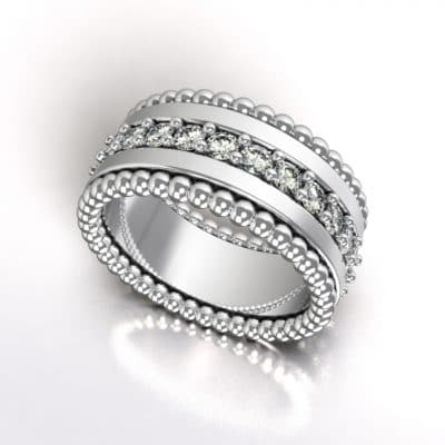 Tekst-/naamring breed 5 banden met Swarovski zirkonia’s, witgoud