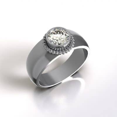 Asring Breed met zirkonia en parelrand rondom, zilver