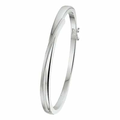 Asarmband Bangle recht met scharnier, glanzend en mat, zilver