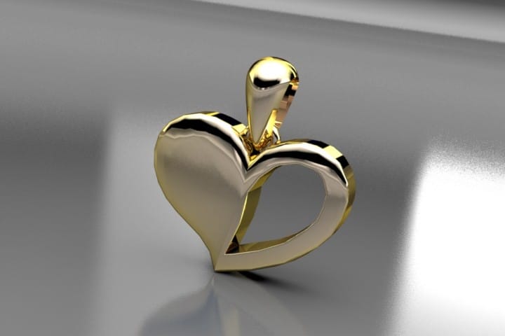 Geelgouden ashanger hart opengewerkt, dichte zijde geschikt voor een silhouet of vingerafdruk