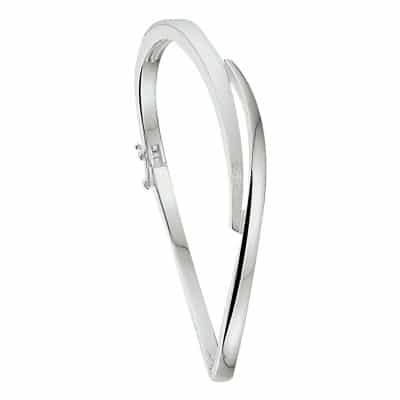 Asarmband Bangle schuin met scharnier, glanzend en mat, zilver