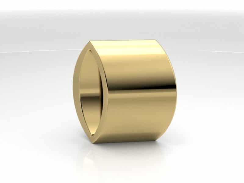 Geelgouden ashanger envelop open is een cilinder in perspectief, dat om het collier gedragen wordt. Het lijkt daardoor op een envelop. foto 1