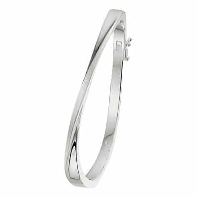 Asarmband Bangle Twist met scharnier, glanzend en mat, zilver