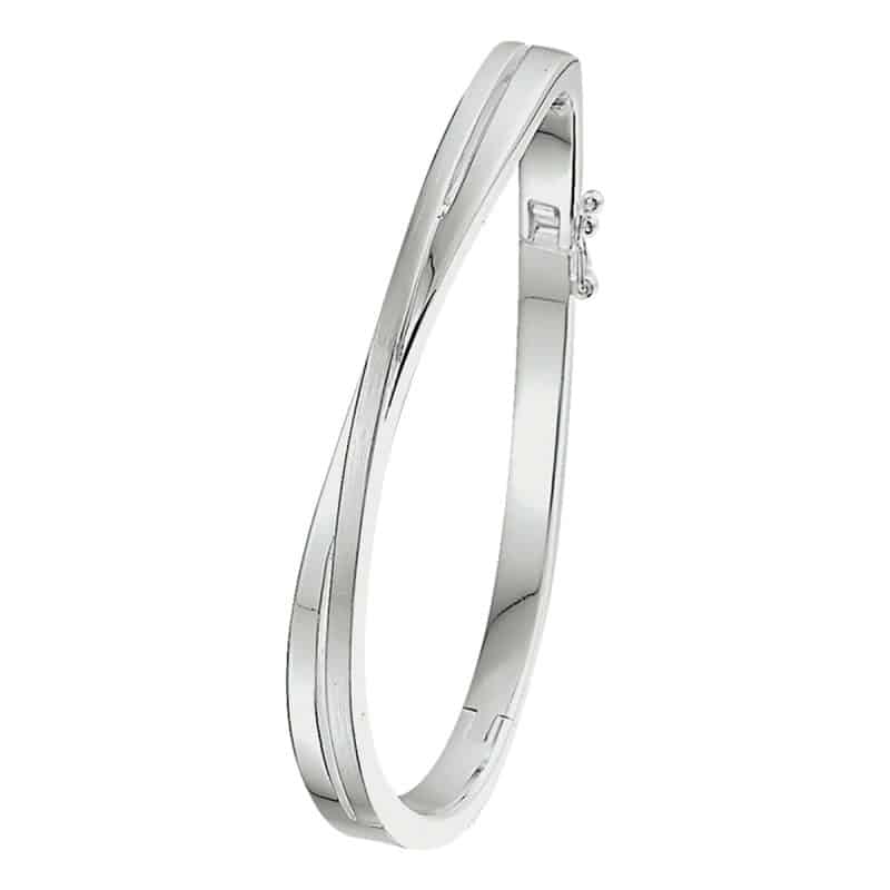 Asarmband Bangle recht met 2 openingen en scharnier, glanzend en mat, zilver artikelnummer 1320246